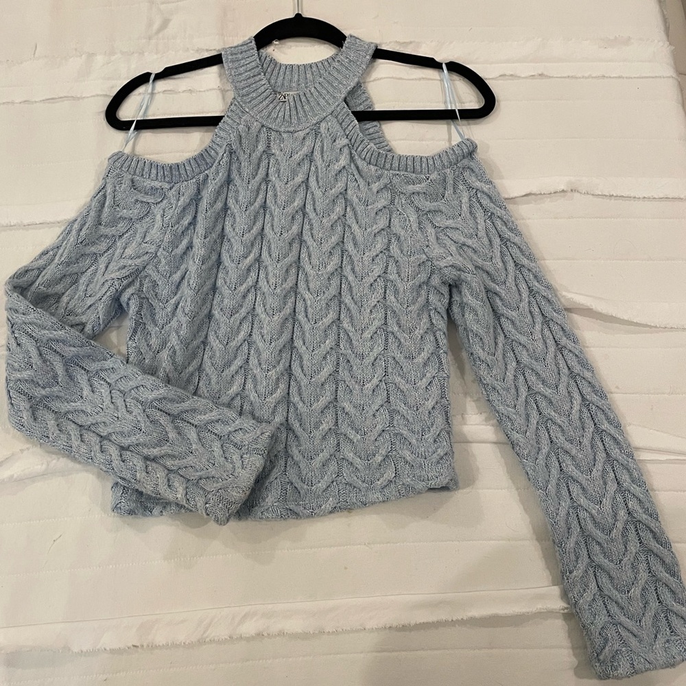 Off shoulder baby blue sweater